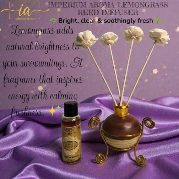 Imperium Lemon Grass Reed Diffuser Set (Ceramic Pot with Golden Brass Neck)