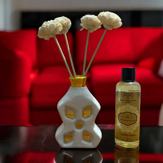 Imperium Lemongrass Reed Diffuser Set (Ceramic with Glass & Brass Neck)
