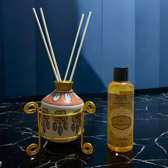 Imperium Lavender Diffuser Set (Ceramic with Golden Brass Neck)