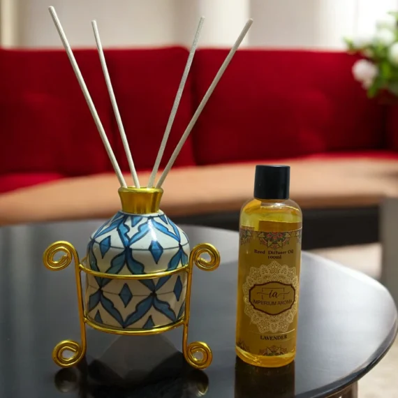 Imperium Lavender Reed Diffuser Set (Ceramic with Golden Brass Neck)