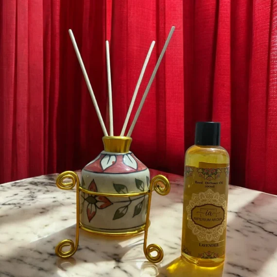 Imperium Lavender Reed Diffuser Set (Ceramic with Golden Brass Neck)