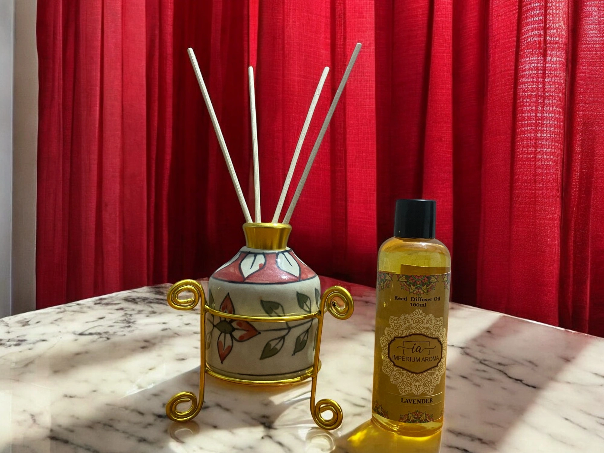 Imperium Lavender Reed Diffuser Set (Ceramic with Golden Brass Neck)