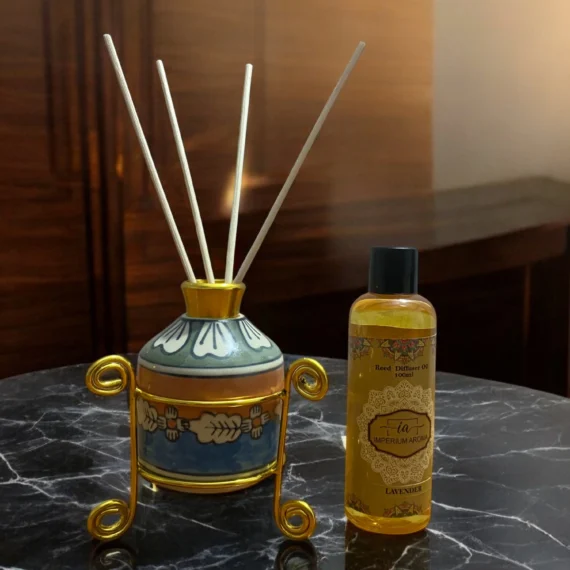 Imperium Lavender Diffuser Set (Ceramic with Golden Brass Neck)