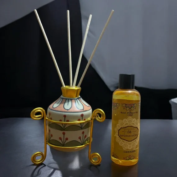 Imperium Lavender Reed Diffuser Set (Ceramic with Golden Brass Neck)