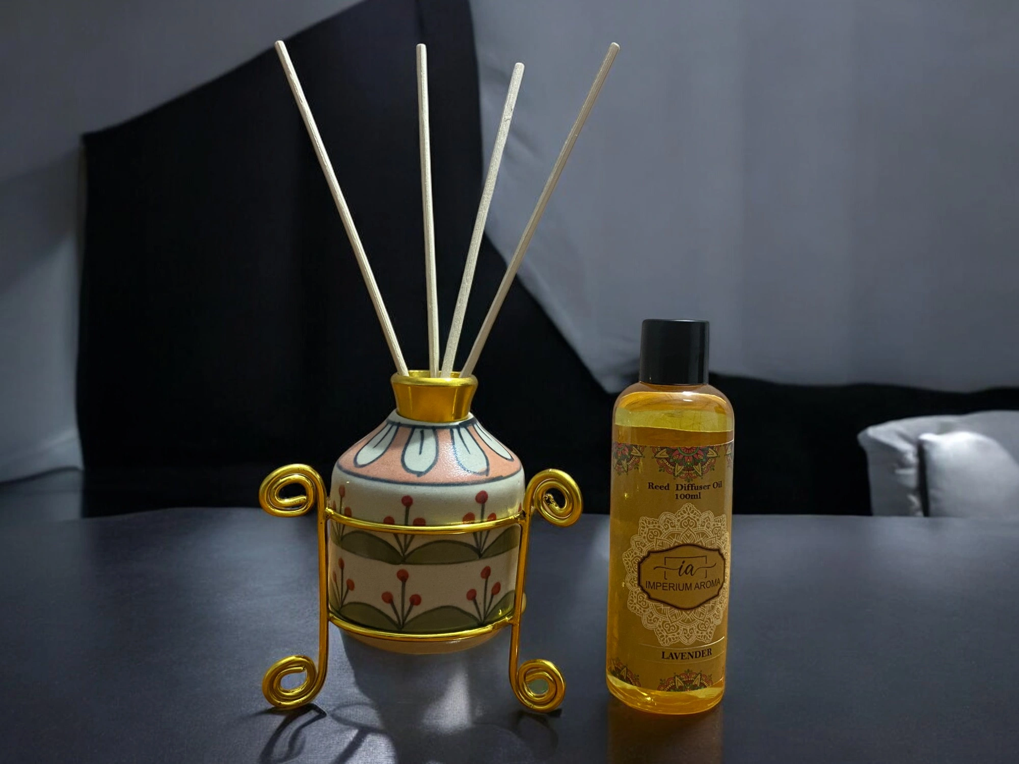 Imperium Lavender Reed Diffuser Set (Ceramic with Golden Brass Neck)