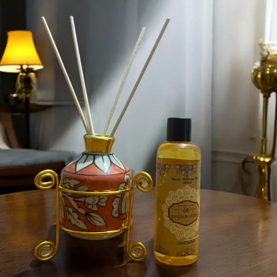 Imperium Lavender Reed Diffuser Set (Ceramic with Golden Brass Neck)