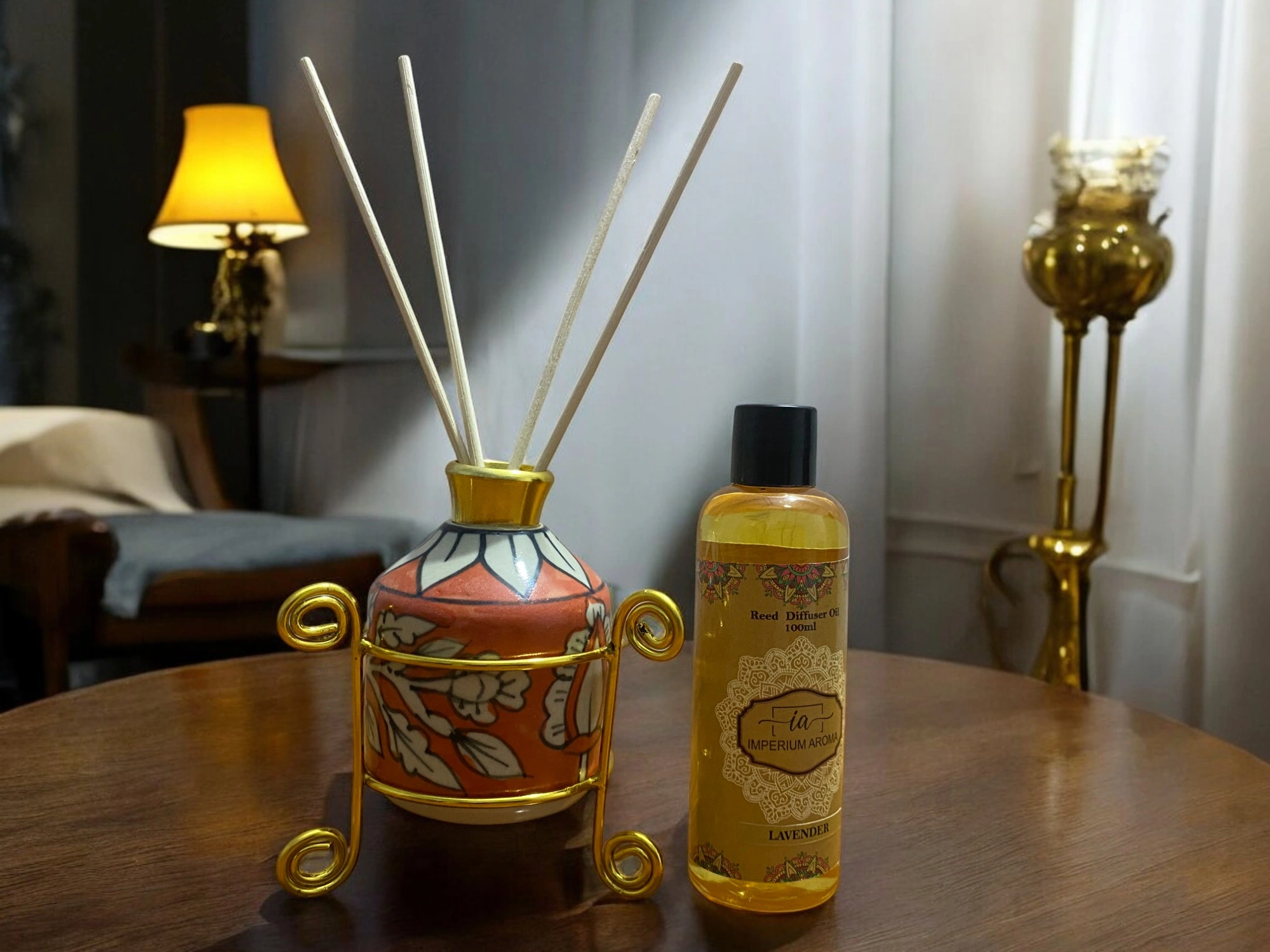 Imperium Lavender Reed Diffuser Set (Ceramic with Golden Brass Neck)