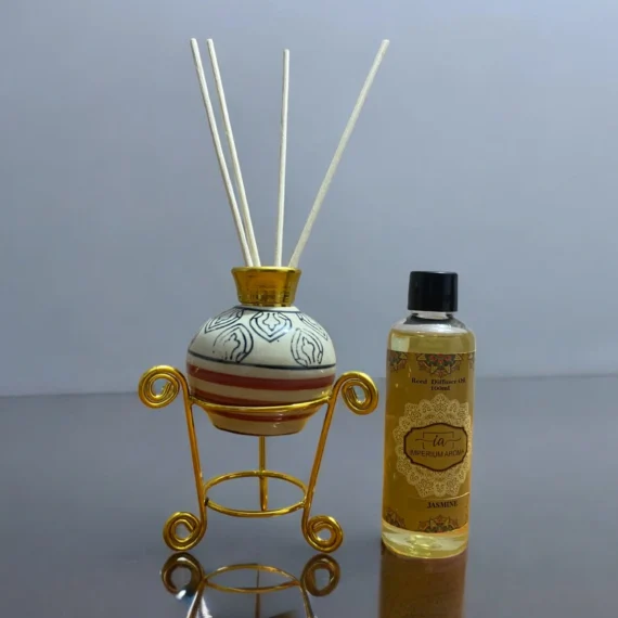 Imperium Jasmine Reed Diffuser Set (Ceramic with Golden Brass Neck)