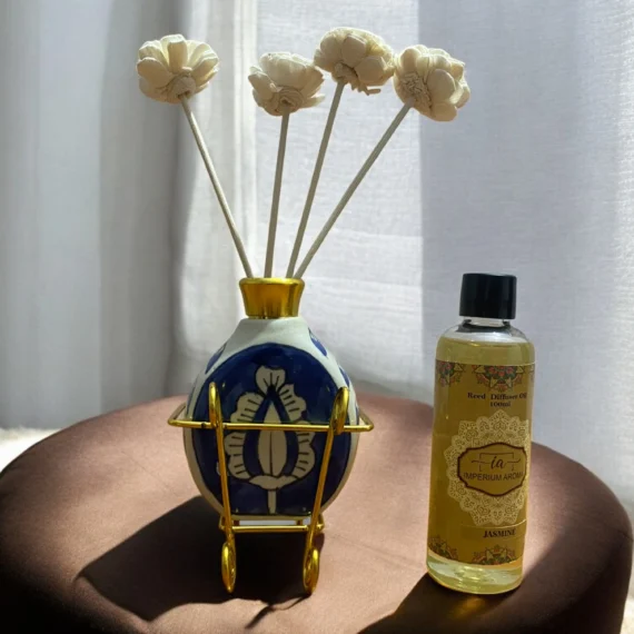 Imperium Jasmine Diffuser Set (Ceramic with Golden Brass Neck)