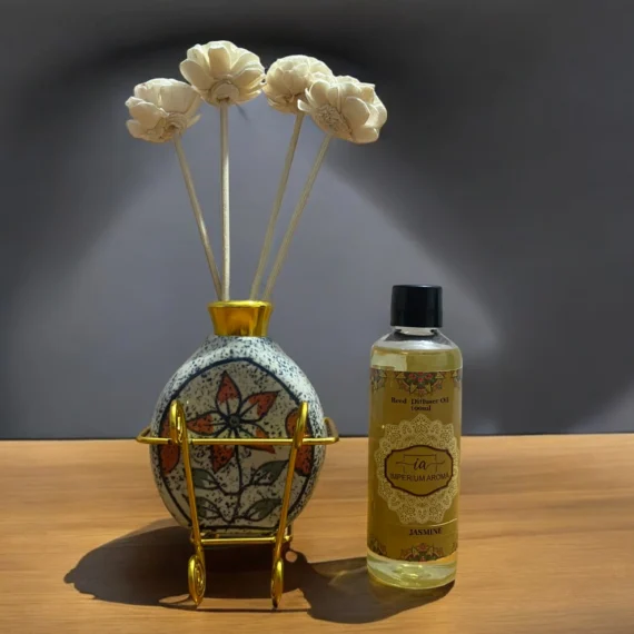 Imperium Jasmine Diffuser Set (Ceramic with Golden Brass Neck)