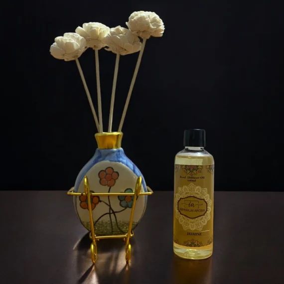 Imperium Jasmine Reed Diffuser Set (Ceramic with Golden Brass Neck)