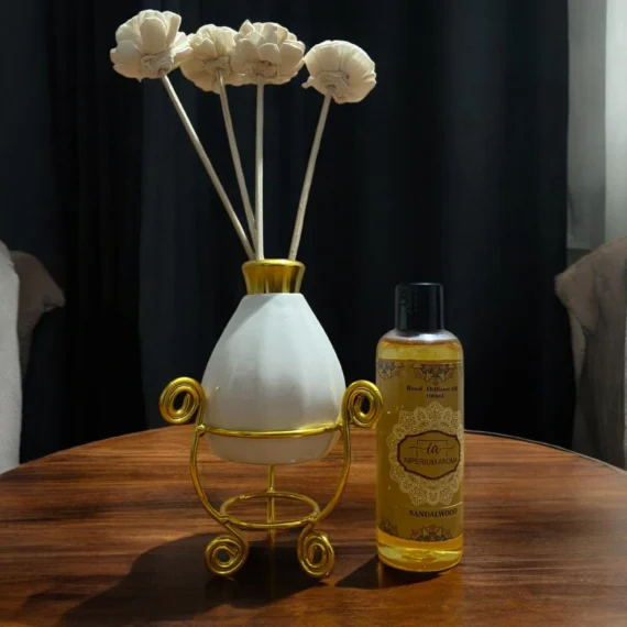 Imperium Sandalwood Reed Diffuser Set (Ceramic with Golden Brass Neck)