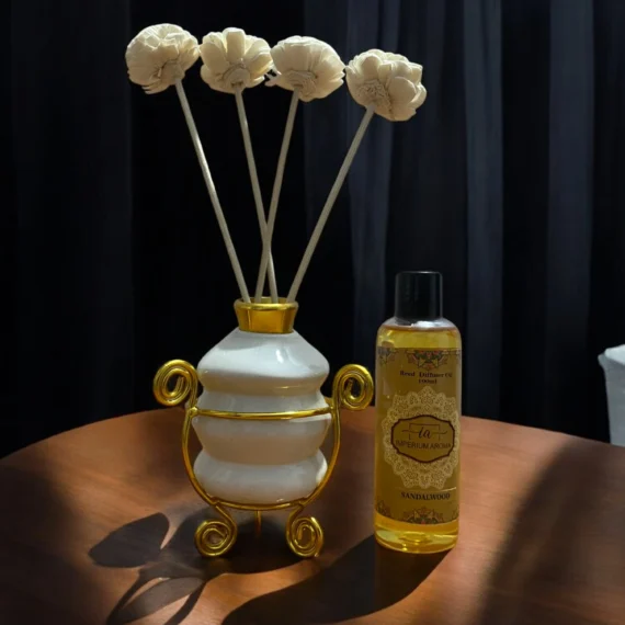 Imperium Sandalwood Reed Diffuser Set (Ceramic with Golden Brass Neck)