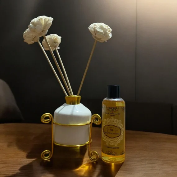 Imperium Sandalwood Reed Diffuser Set (Ceramic with Golden Brass Neck)
