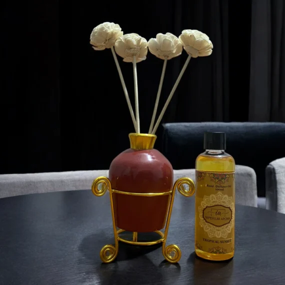 Imperium Tropical Sunset Reed Diffuser Set (Ceramic with Golden Brass Neck)