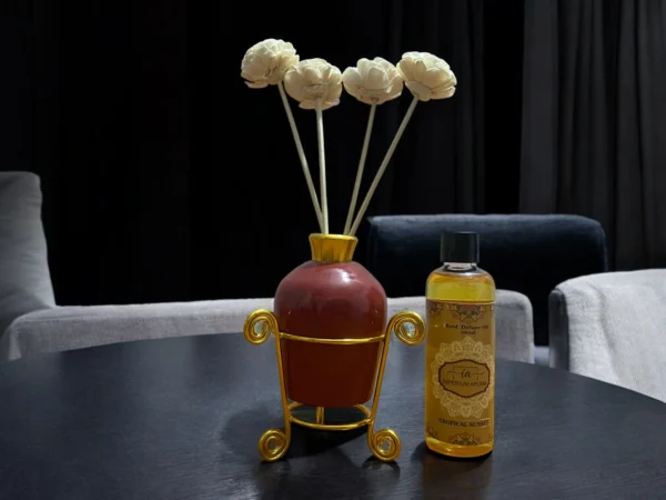 Imperium Tropical Sunset Reed Diffuser Set (Ceramic with Golden Brass Neck)