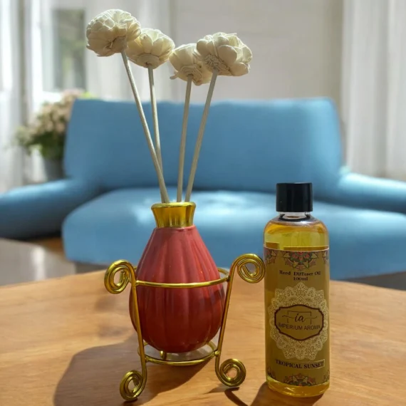 Imperium Tropical Sunset Reed Diffuser Set (Ceramic with Golden Brass Neck)