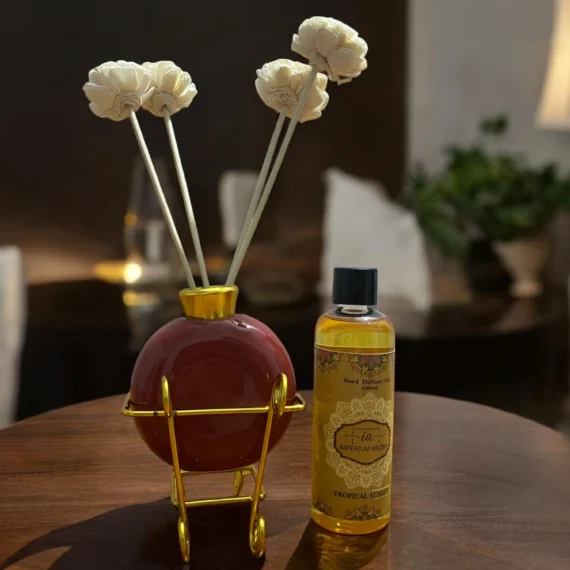 Imperium Tropical Sunset Reed Diffuser Set (Ceramic with Golden Brass Neck)