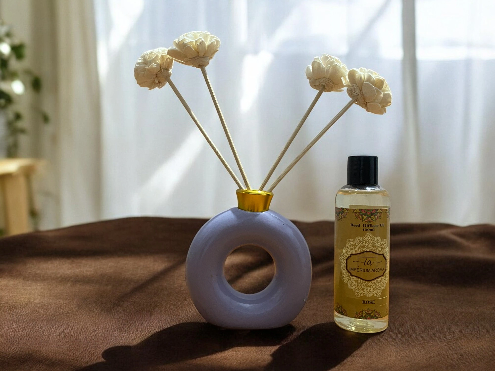 Imperium Rose Reed Diffuser Set (Ceramic with Golden Brass neck)