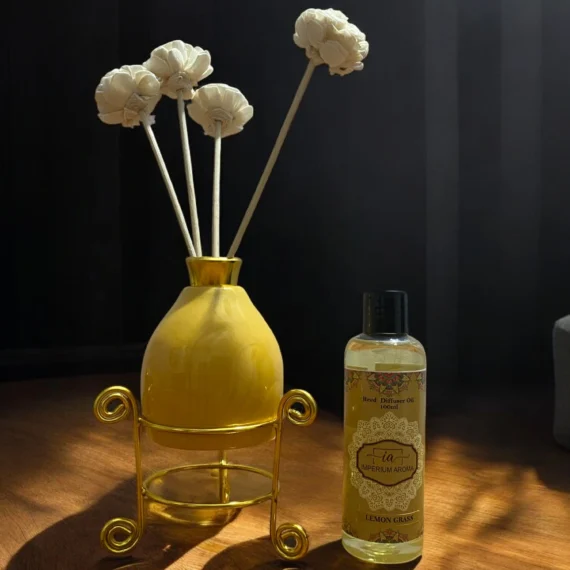Imperium Lemongrass Reed Diffuser Set (Ceramic with Golden Brass Neck)