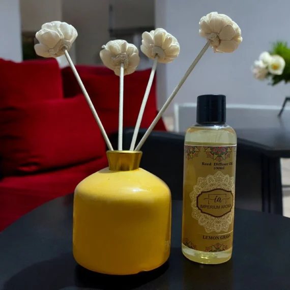 Imperium Lemon Grass Reed Diffuser Set (Ceramic with Golden Brass Neck)