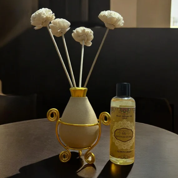 Imperium Lemongrass Reed Diffuser Set (Ceramic with Golden Brass Neck)