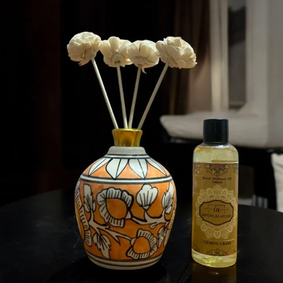 Imperium Lemongrass Reed Diffuser Set (Ceramic with Golden Brass Neck)