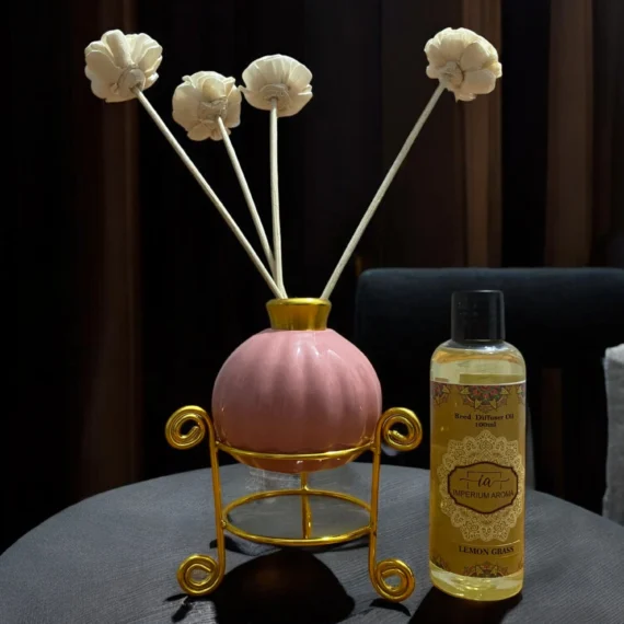 Imperium Lemongrass Reed Diffuser Set (Ceramic with Golden Brass Neck)