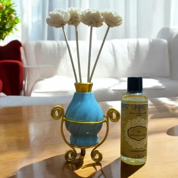 Imperium Lemongrass Reed Diffuser Set (Ceramic with Golden Brass Neck)