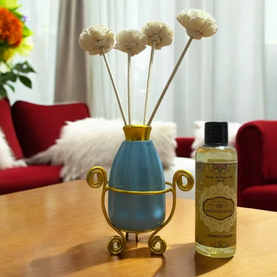 Imperium Lemongrass Reed Diffuser Set (Ceramic with Golden Brass Neck)