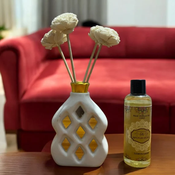 Imperium Lemongrass Reed Diffuser Set (Ceramic with Glass & Brass Neck)