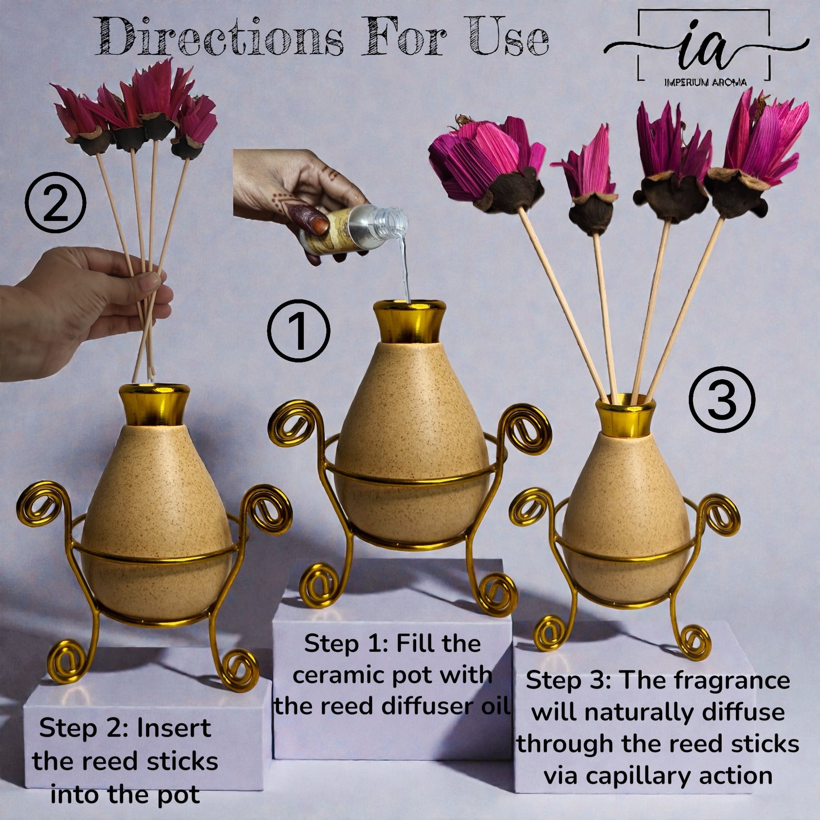 Imperium Lemongrass Reed Diffuser Gift Set (Ceramic with Golden Brass Neck) - Image 5