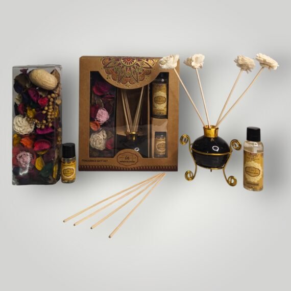 Imperium Aroma Lavender Reed Diffuser Gift Set (Ceramic Pot with Golden Brass Neck)