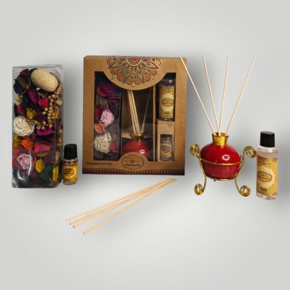 Imperium Aroma Rose Reed Diffuser Gift Set (Ceramic pot with Golden Brass Neck)