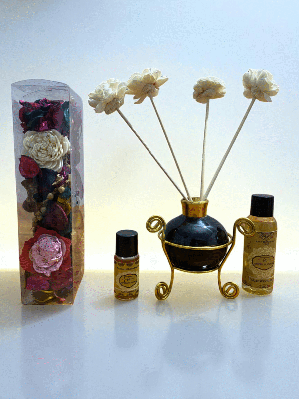 Imperium Aroma Agarwood Oudh Reed Diffuser Gift Set (Ceramic Pot with Golden Brass Neck) - Image 2