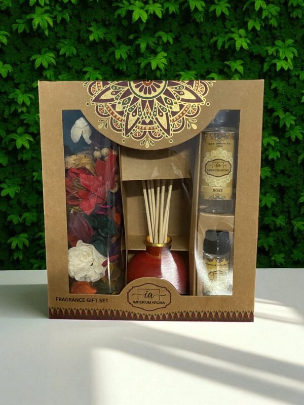 Imperium Aroma Rose Reed Diffuser Gift Set (Ceramic pot with Golden Brass Neck) - Image 4