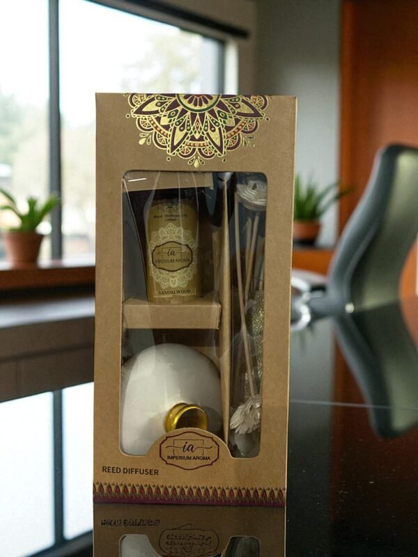 Imperium Sandalwood Reed Diffuser Set (Ceramic with Golden Brass Neck) - Image 3