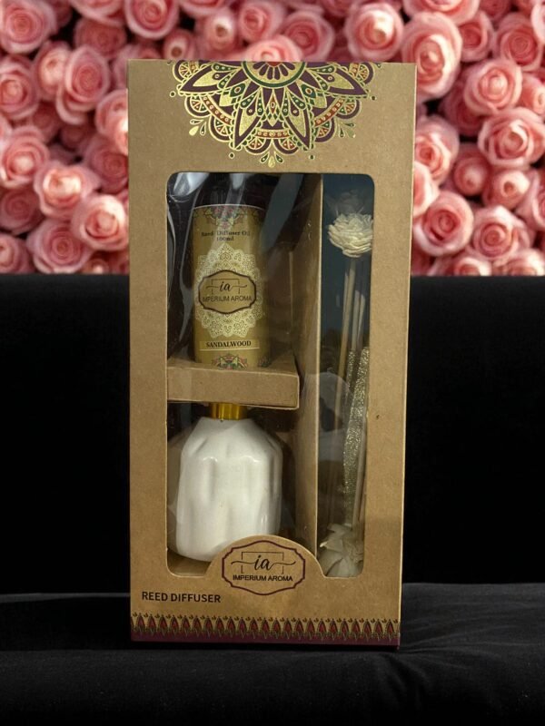 Imperium Sandalwood Reed Diffuser Set (Ceramic with Golden Brass Neck) - Image 2