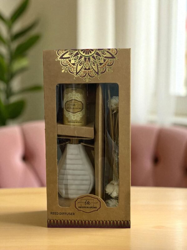 Imperium Sandalwood Reed Diffuser Set (Ceramic with Golden Brass Neck) - Image 3
