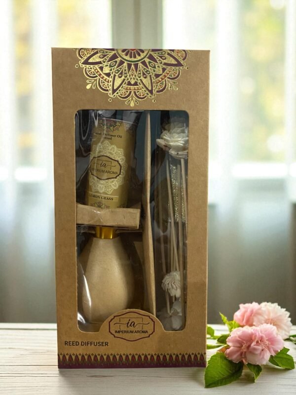 Imperium Lemongrass Reed Diffuser Set (Ceramic with Golden Brass Neck) - Image 3