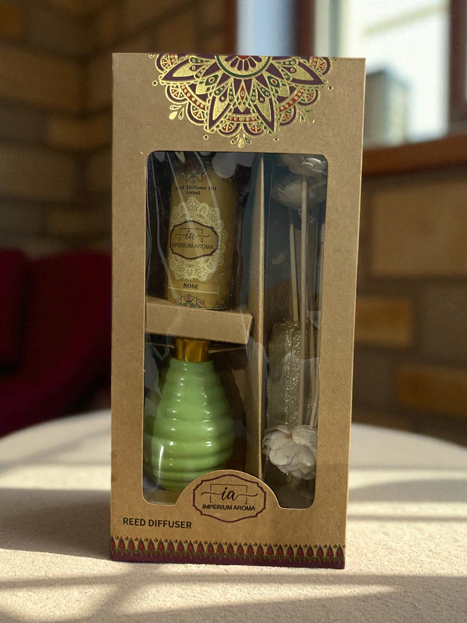 Imperium Rose Reed Diffuser Set (Ceramic with Golden Brass Neck) - Image 3