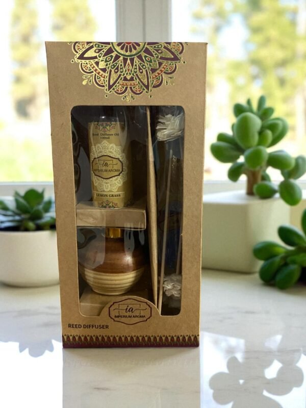 Imperium Lemongrass Reed Diffuser Set (Ceramic with Golden Brass Neck) - Image 4