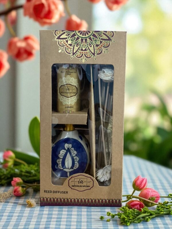 Imperium Jasmine Diffuser Set (Ceramic with Golden Brass Neck) - Image 3