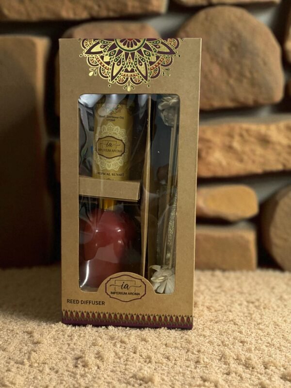 Imperium Tropical Sunset Reed Diffuser Set (Ceramic with Golden Brass Neck) - Image 3