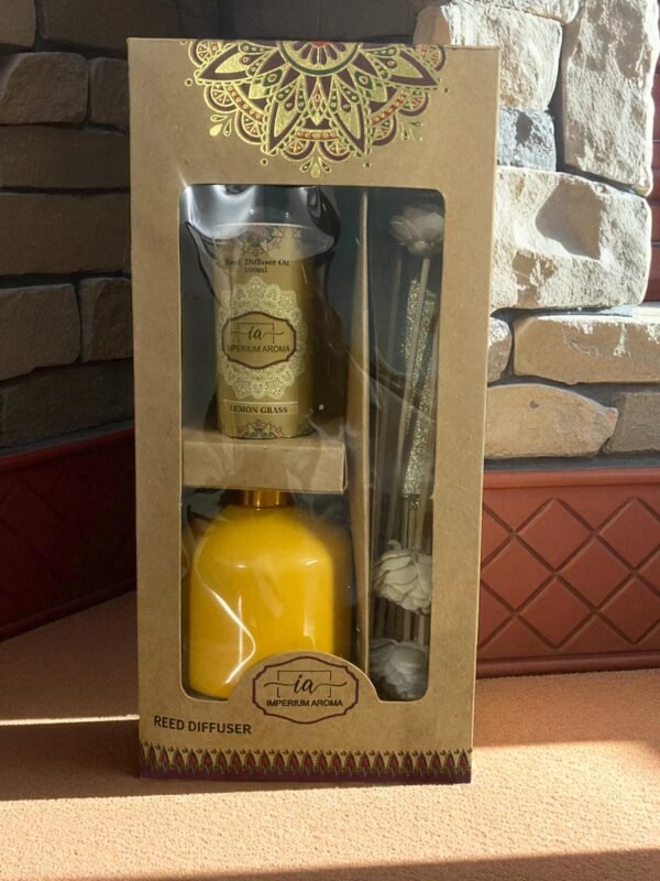 Imperium Lemon Grass Reed Diffuser Set (Ceramic with Golden Brass Neck) - Image 3