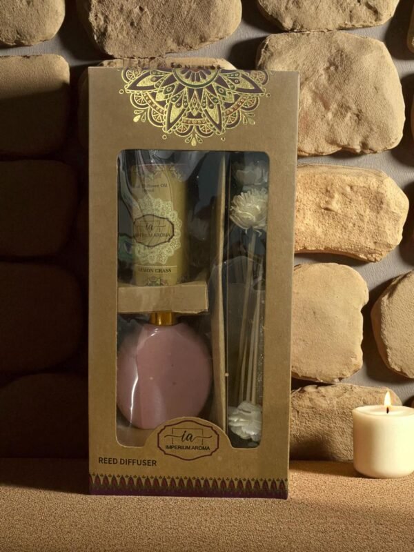 Imperium Lemongrass Reed Diffuser Set (Ceramic with Golden Brass Neck) - Image 3