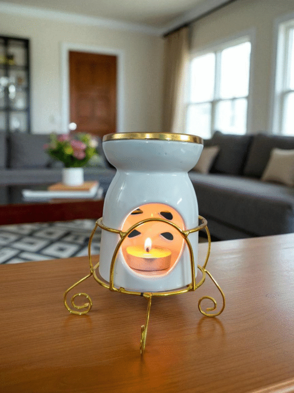 Imperium Aroma Jasmine Tealight Diffuser (Ceramic Pot with Golden Brass Neck)