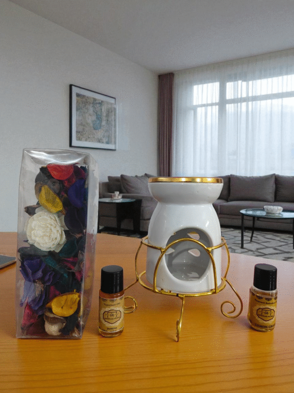 Imperium Aroma Jasmine Tealight Diffuser (Ceramic Pot with Golden Brass Neck) - Image 2