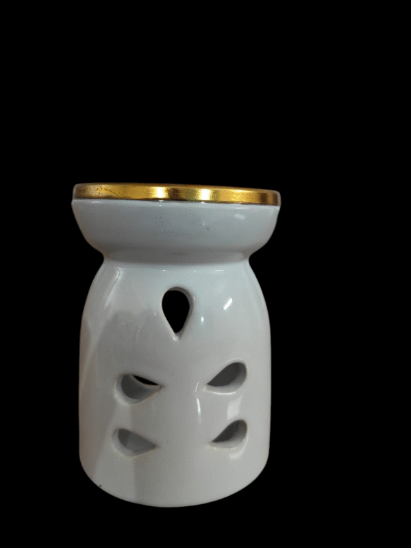 Imperium Aroma Jasmine Tealight Diffuser (Ceramic Pot with Golden Brass Neck) - Image 4