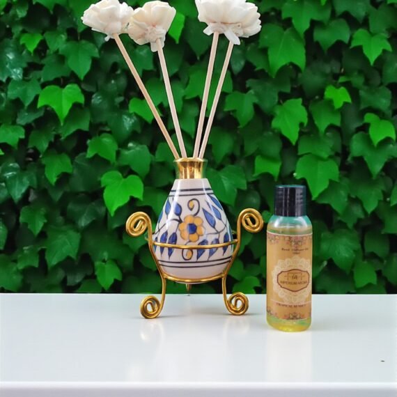 Imperium Aroma Tropical Sunset Reed Diffuser Set (Ceramic Pot with Golden Brass Neck)